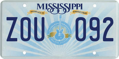 MS license plate ZOU092