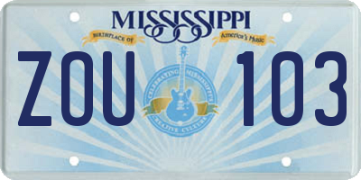 MS license plate ZOU103
