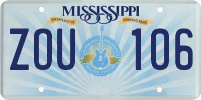 MS license plate ZOU106