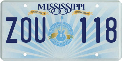 MS license plate ZOU118