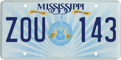MS license plate ZOU143