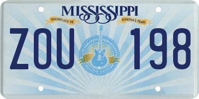 MS license plate ZOU198