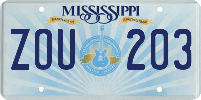 MS license plate ZOU203