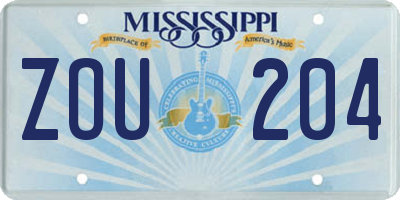 MS license plate ZOU204