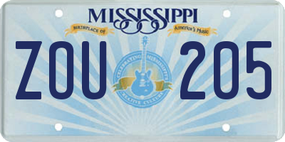 MS license plate ZOU205