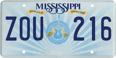 MS license plate ZOU216