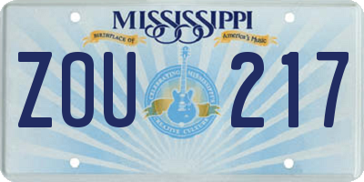 MS license plate ZOU217