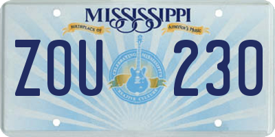 MS license plate ZOU230