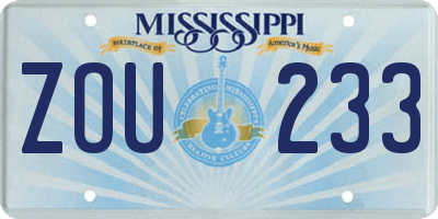 MS license plate ZOU233
