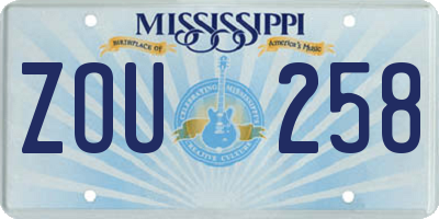 MS license plate ZOU258
