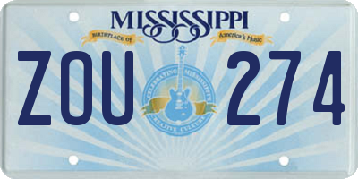 MS license plate ZOU274