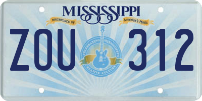 MS license plate ZOU312