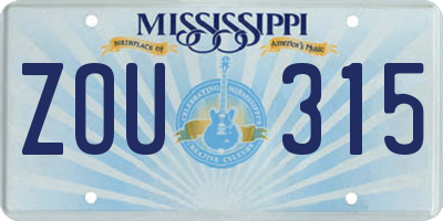 MS license plate ZOU315