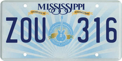 MS license plate ZOU316