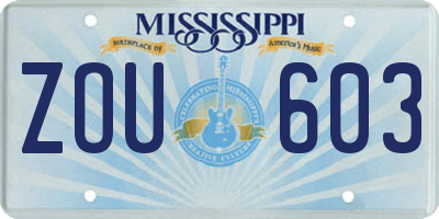 MS license plate ZOU603
