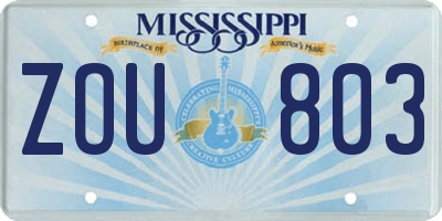 MS license plate ZOU803