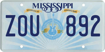 MS license plate ZOU892