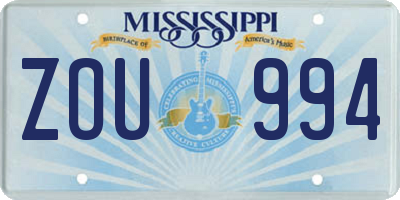 MS license plate ZOU994
