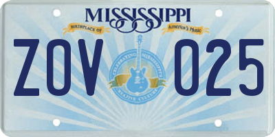 MS license plate ZOV025