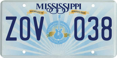 MS license plate ZOV038