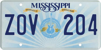 MS license plate ZOV204