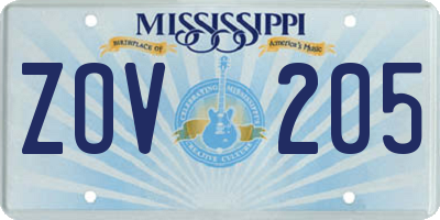 MS license plate ZOV205