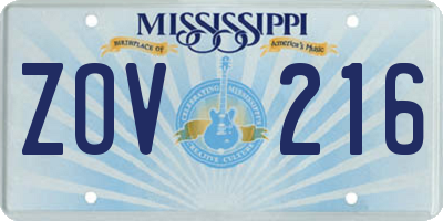 MS license plate ZOV216