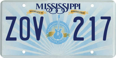 MS license plate ZOV217