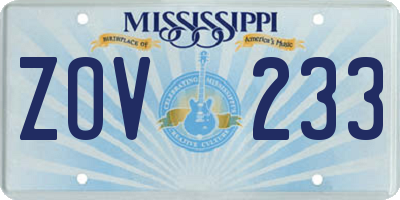 MS license plate ZOV233