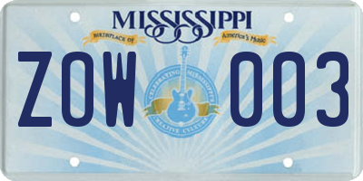 MS license plate ZOW003