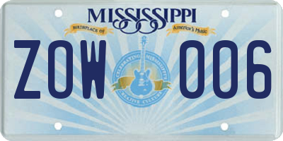 MS license plate ZOW006