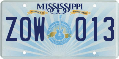 MS license plate ZOW013