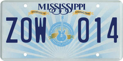 MS license plate ZOW014