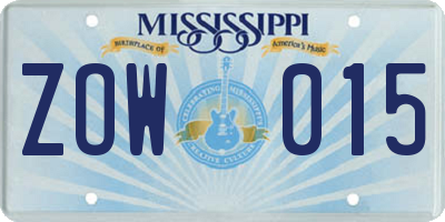 MS license plate ZOW015