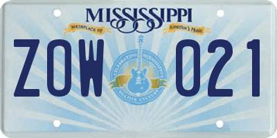 MS license plate ZOW021