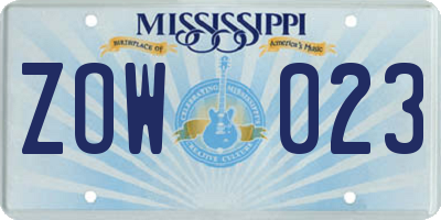 MS license plate ZOW023