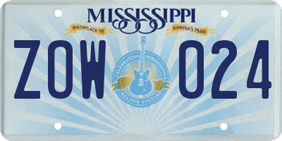 MS license plate ZOW024