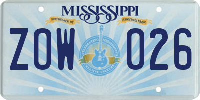 MS license plate ZOW026
