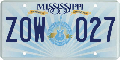 MS license plate ZOW027