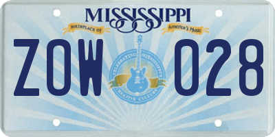 MS license plate ZOW028