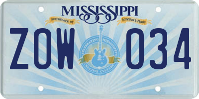 MS license plate ZOW034