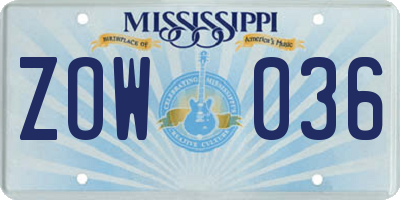 MS license plate ZOW036