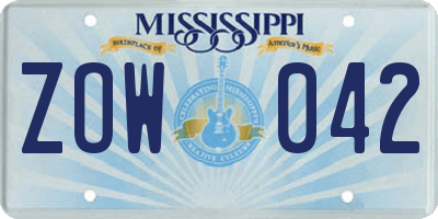 MS license plate ZOW042