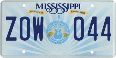 MS license plate ZOW044