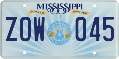 MS license plate ZOW045