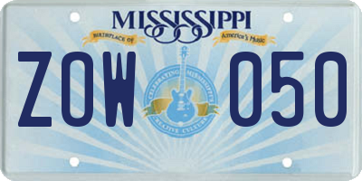 MS license plate ZOW050