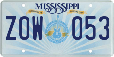 MS license plate ZOW053
