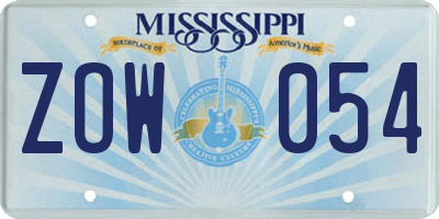 MS license plate ZOW054