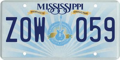 MS license plate ZOW059