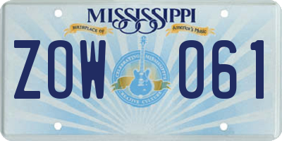 MS license plate ZOW061